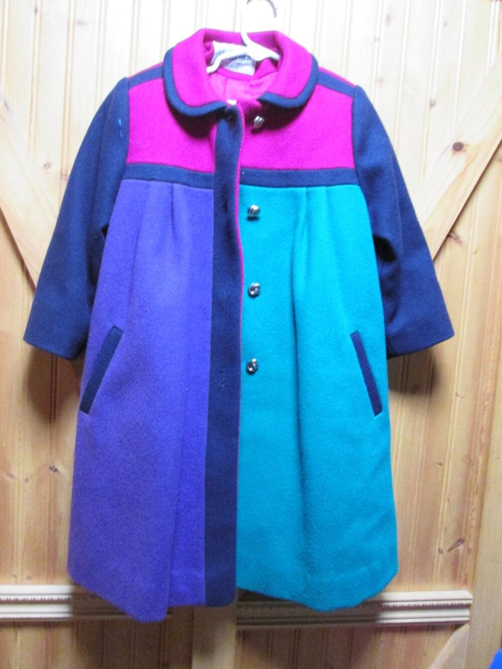 VTG UNION MD ROTHCHILD WOOL DRESS COAT COLORBLOCK COLLAR PLEAT BACK SZ 5